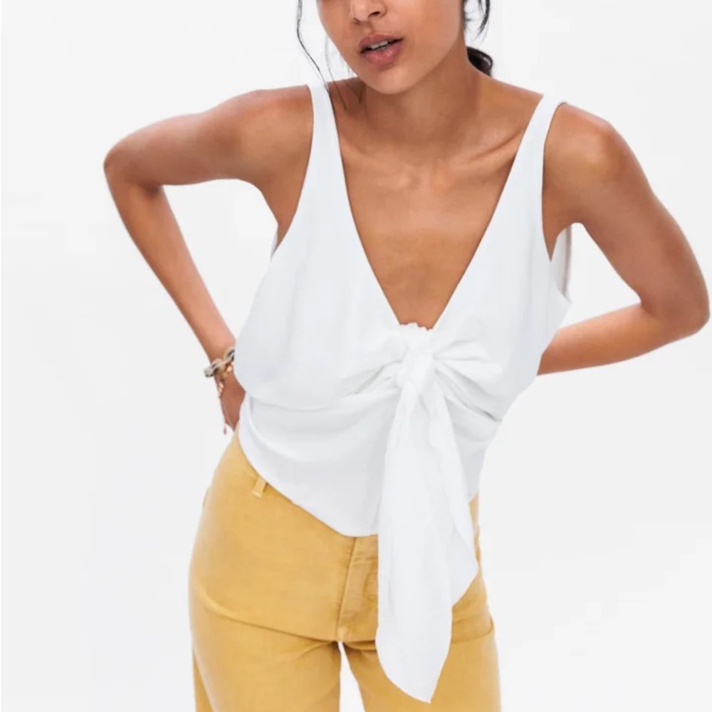 Zara White Tie Front Tank Top